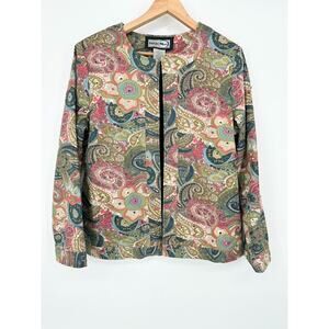 INDIGO MOON Embellished Beaded Boho Jacket Blazer Sz L Floral Paisley Art Artsy